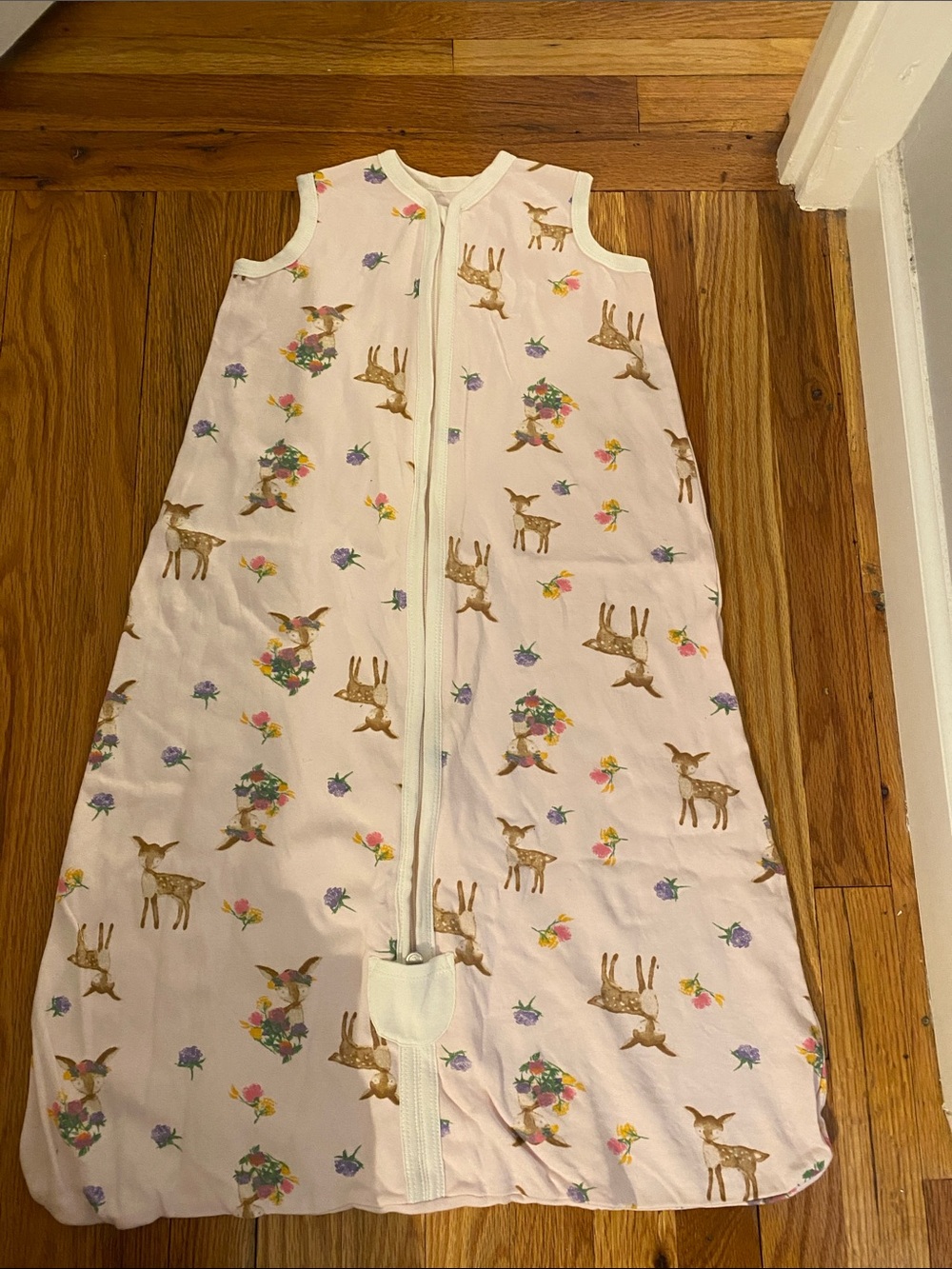 Girls' Pale Pink Deer & Floral Sleep Sack - Cozy Sleeveless Pajama Sack